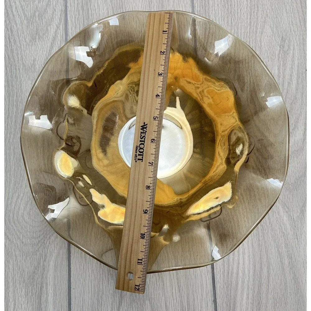 Vtg Smoked Amber Lusterware Glass Bowl Decorative Fruit Serving Centerpiece